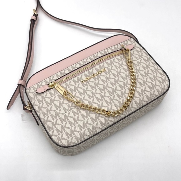 Michael Kors EW Zip Chain Xbody Bag Vanilla/ Light Pink - Picture 10 of 14